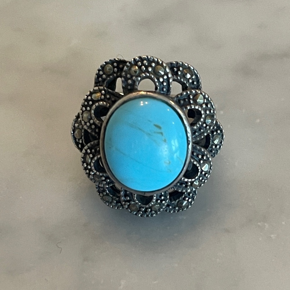 Vintage Silver Turquoise & Marcasite Ring